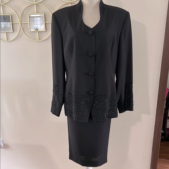 Vintage ATH Black 2 piece Skirt set suit Embroidered beaded retro size 14